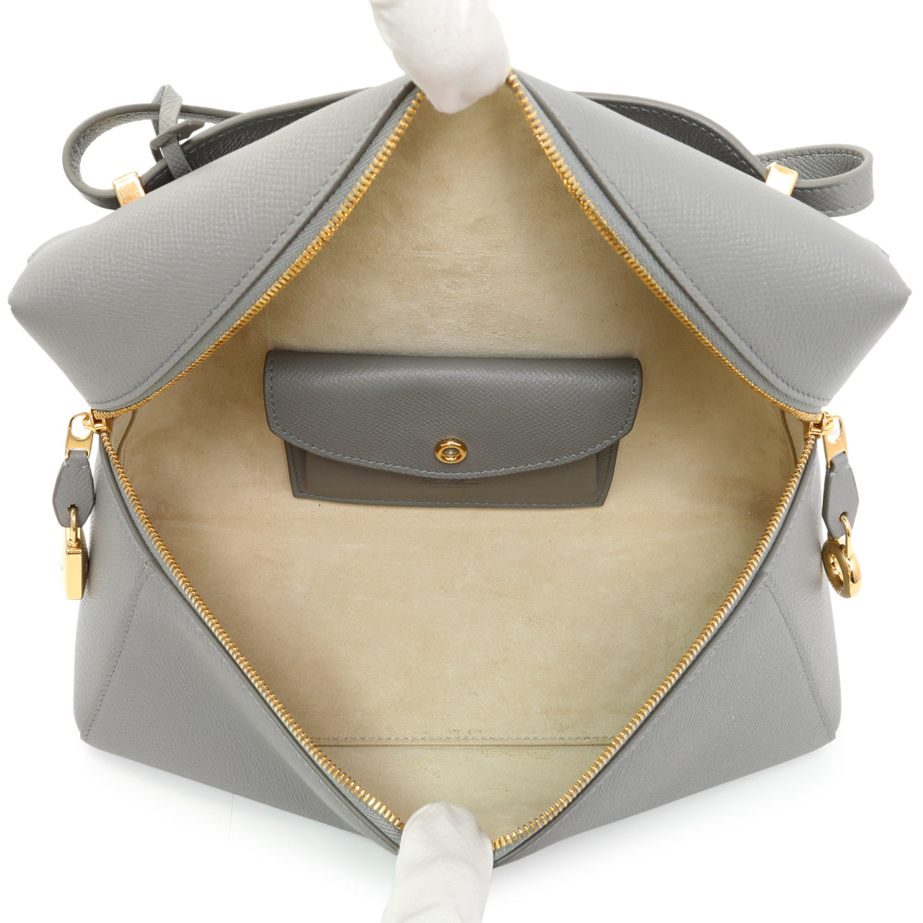 Exclusive Loro Piana Grey Textured Calfskin Extra Bag L27 — Detail View