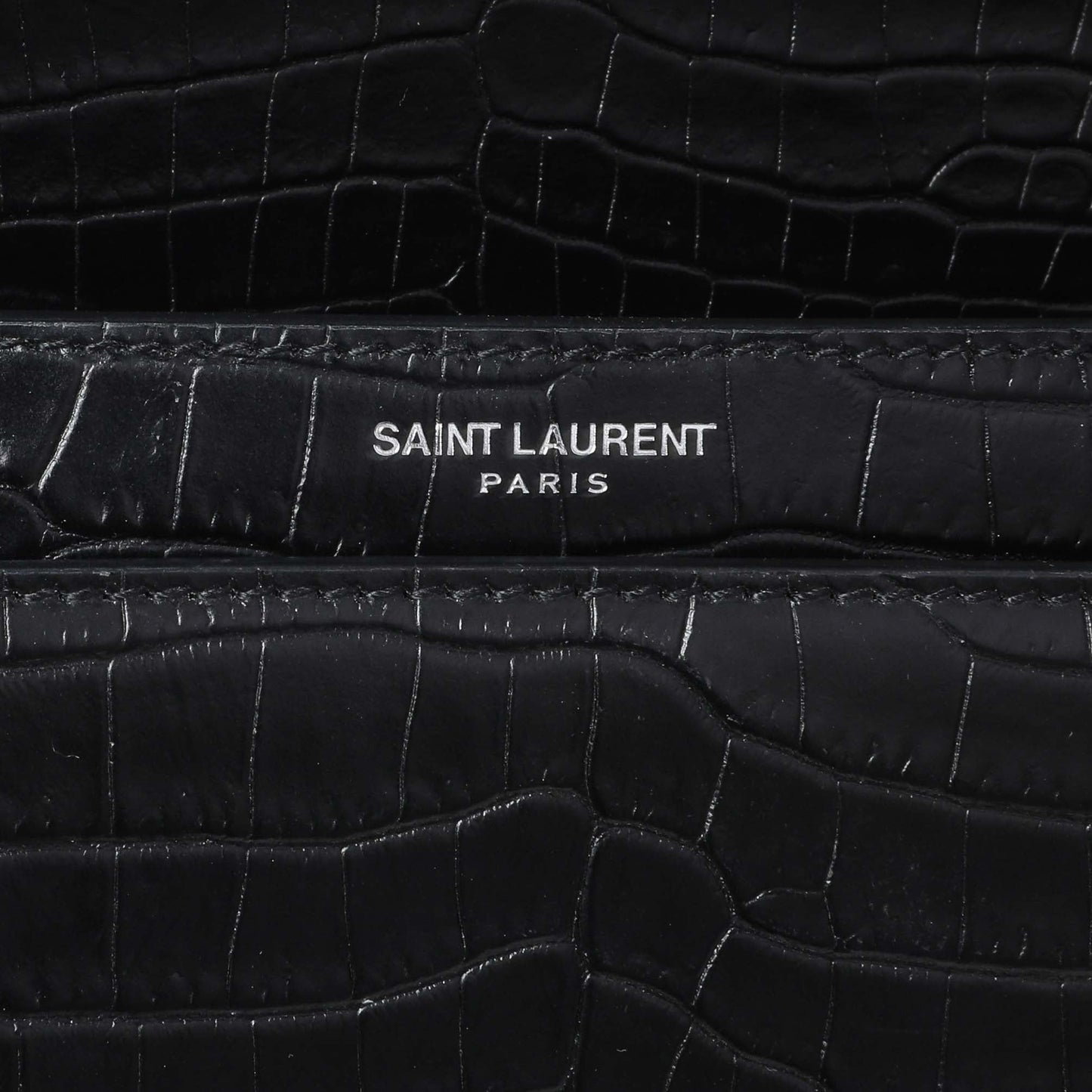 Exclusive Saint Laurent Black Crocodile Embossed Calfskin Medium Monogram Sunset — Detail View