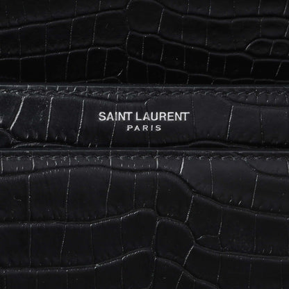 Exclusive Saint Laurent Black Crocodile Embossed Calfskin Medium Monogram Sunset — Detail View
