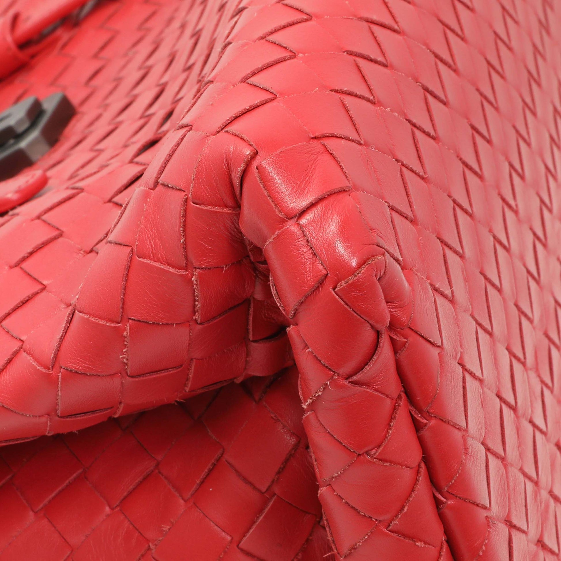 Exclusive Bottega Veneta Red Intrecciato Small Roma Tote — Top View