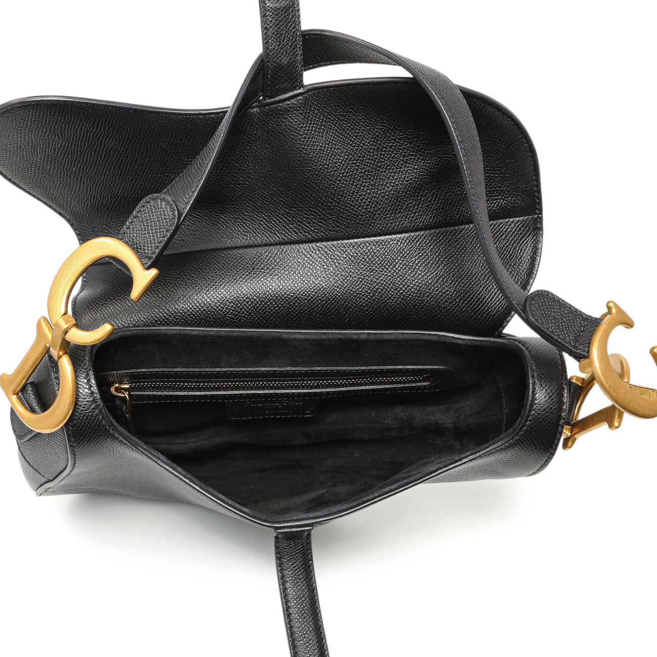 Exclusive Christian Dior Black Grained Calfskin Saddle Bag — Top View
