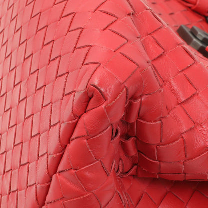 Exclusive Bottega Veneta Red Intrecciato Small Roma Tote — Detail View