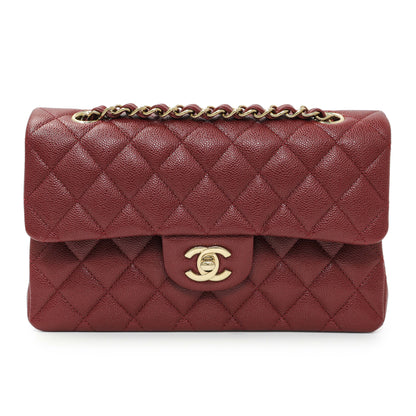 Exclusive Chanel Burgundy Quilted Caviar Small Classic Double Flap — Front View