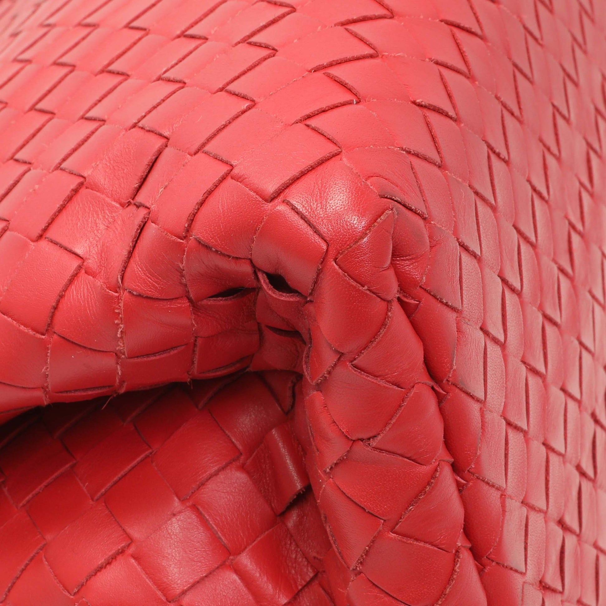 Exclusive Bottega Veneta Red Intrecciato Small Roma Tote — Lifestyle View