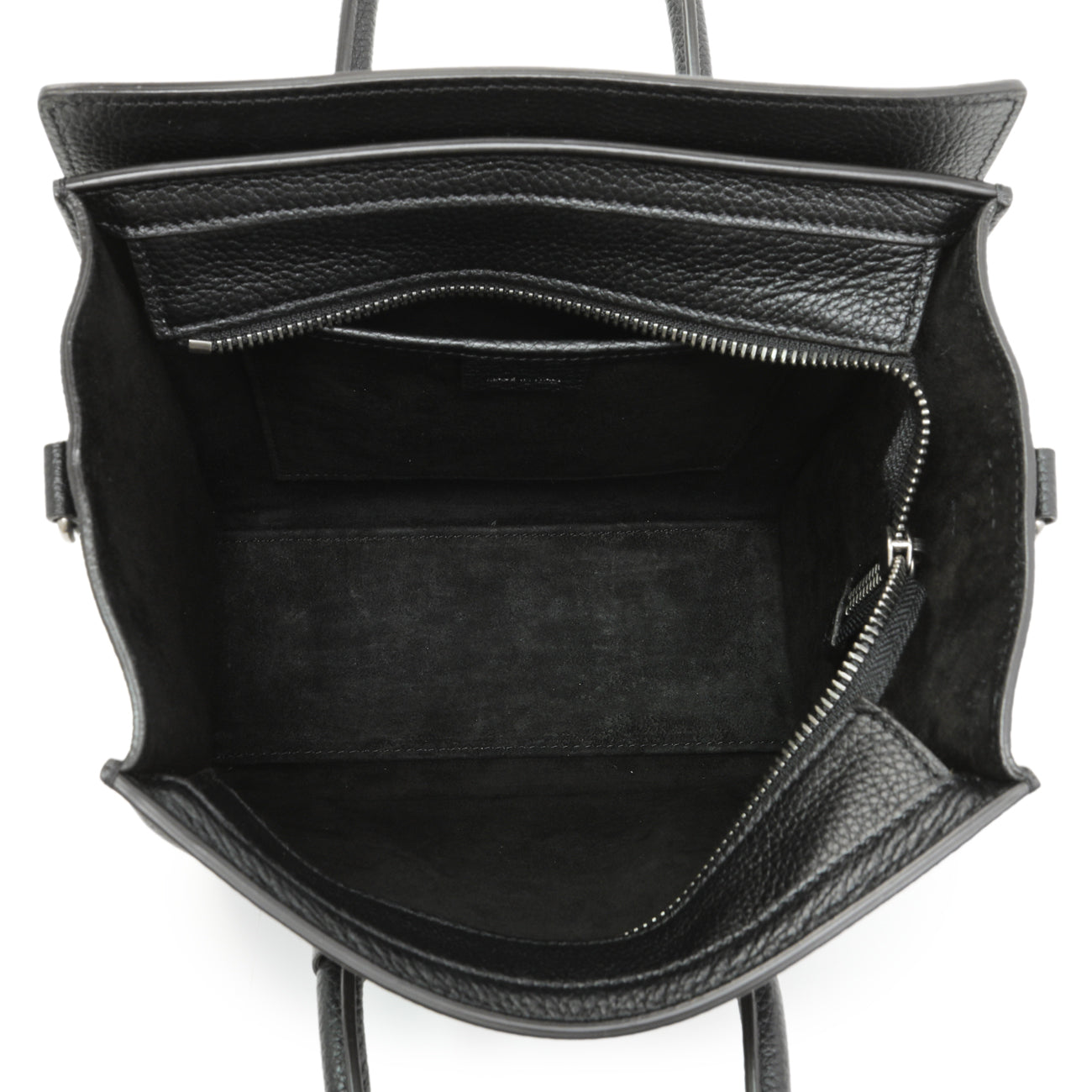 Exclusive Celine Black Drummed Calfskin Nano Luggage Tote — Top View