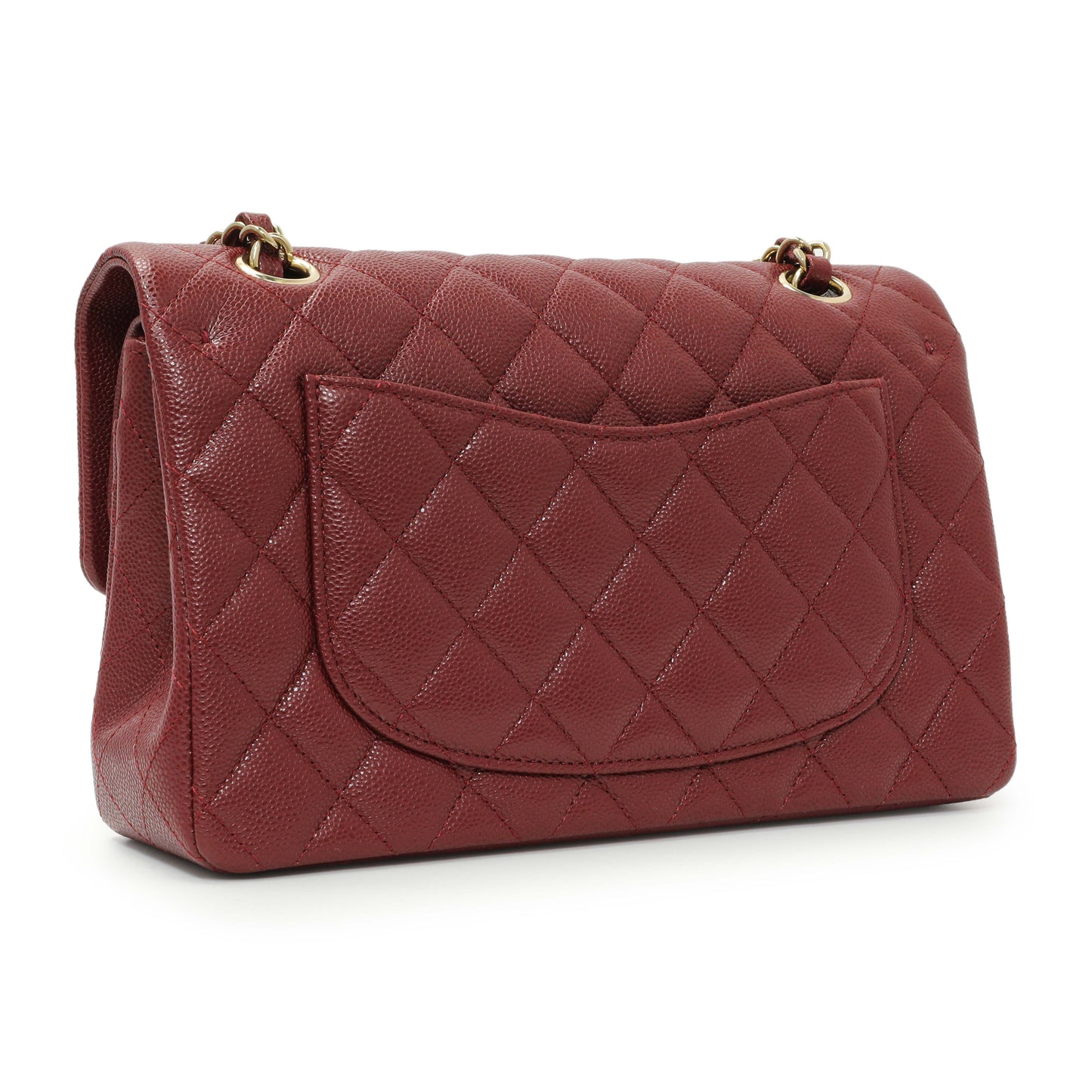 Exclusive Chanel Burgundy Quilted Caviar Small Classic Double Flap — Side View