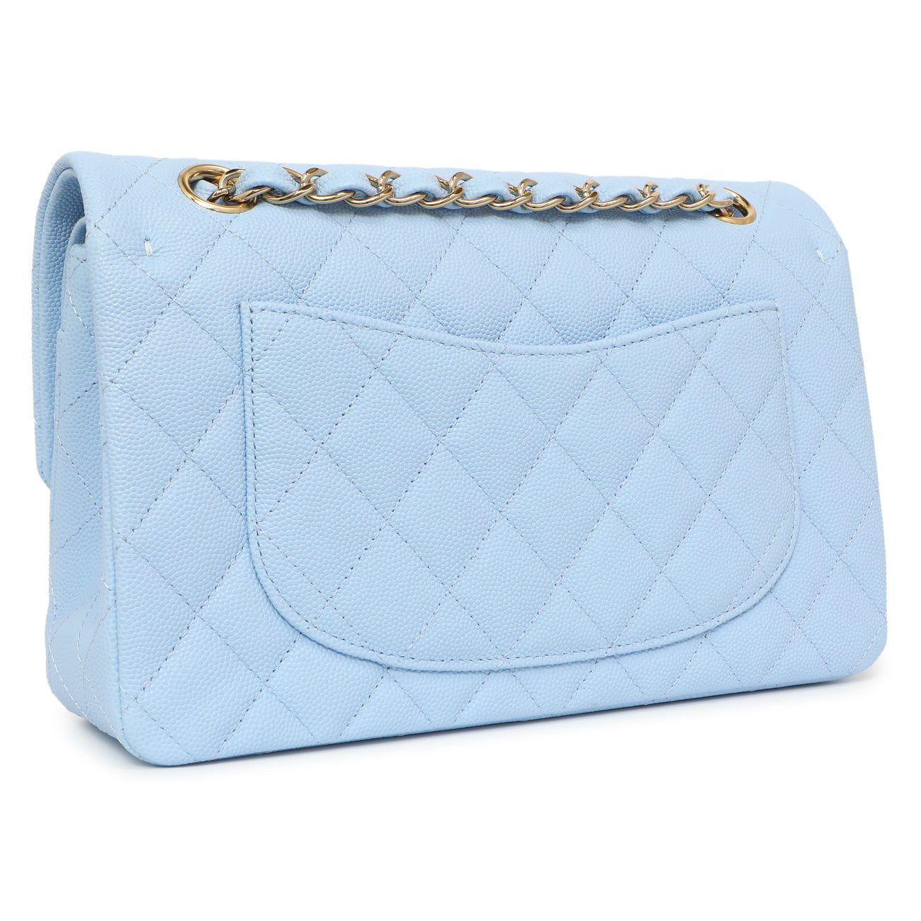 Exclusive Chanel Blue Quilted Caviar Small Classic Double Flap — Back View