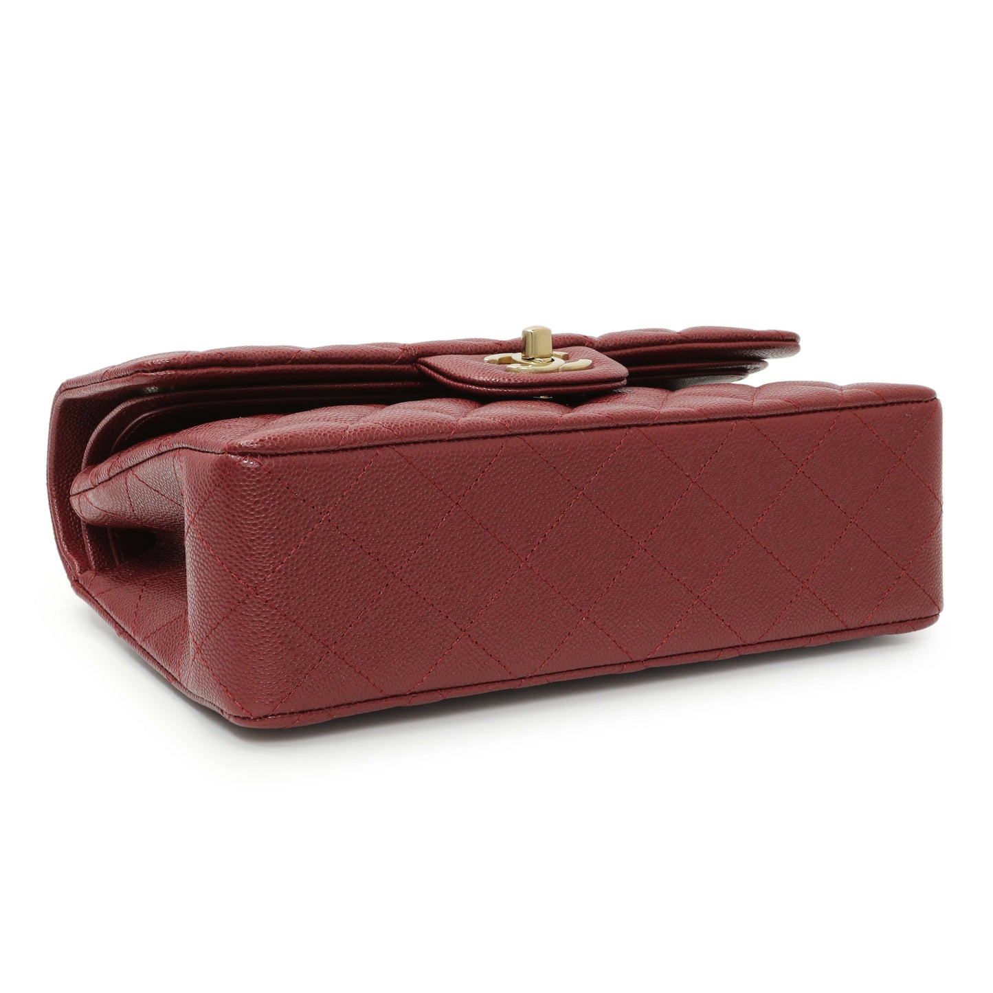 Exclusive Chanel Burgundy Quilted Caviar Small Classic Double Flap — Top View