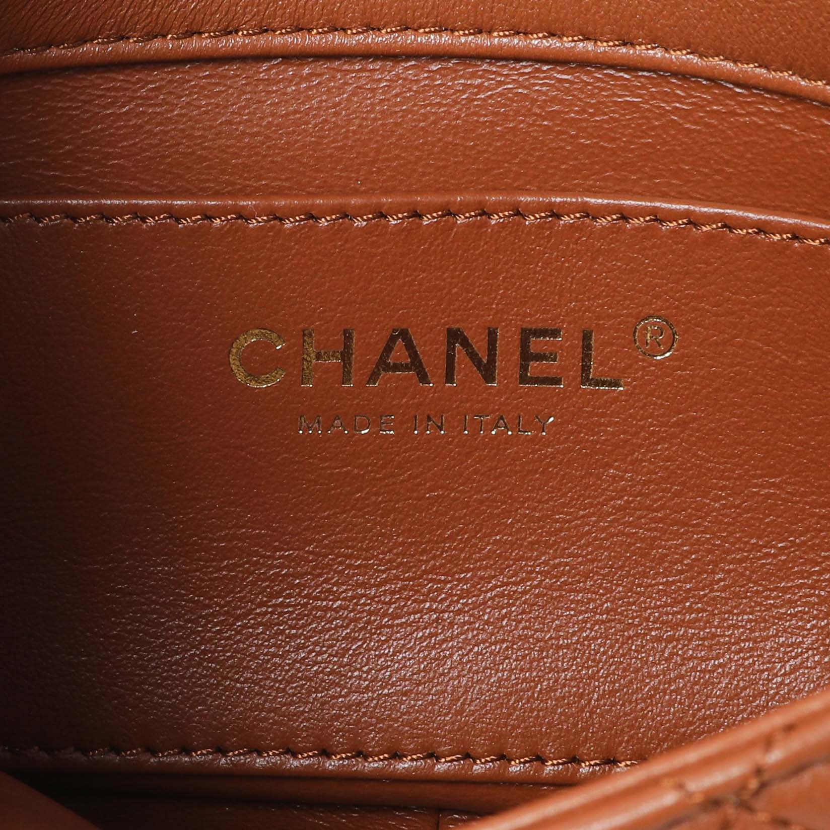 Exclusive Chanel Light Brown Lambskin Wenge Quilted Mini Fashion Wood Square Flap — Detail View