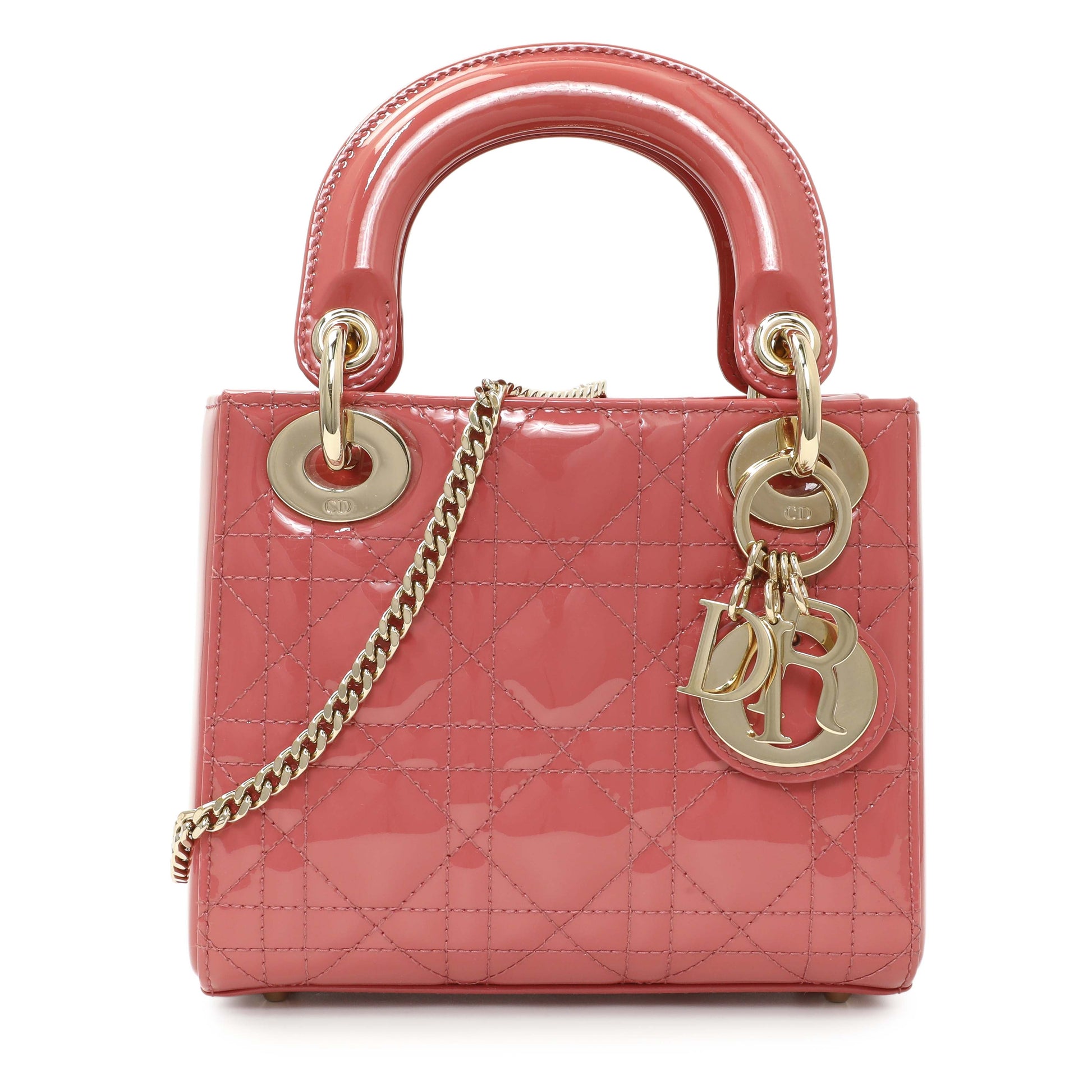 Exclusive Christian Dior Pink Patent Cannage Mini Lady Dior — Front View