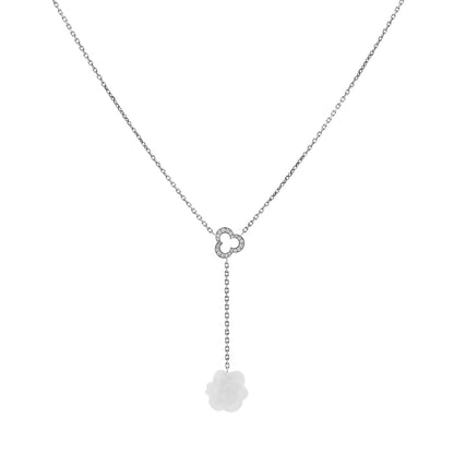 Exclusive Chanel 18K White Gold Diamond Agate Camelia Sculpte Pendant Necklace — Front View