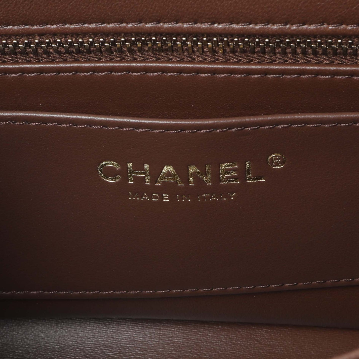 Exclusive Chanel Brown Quilted Lambskin Mini Wenge Wood Flap — Detail View