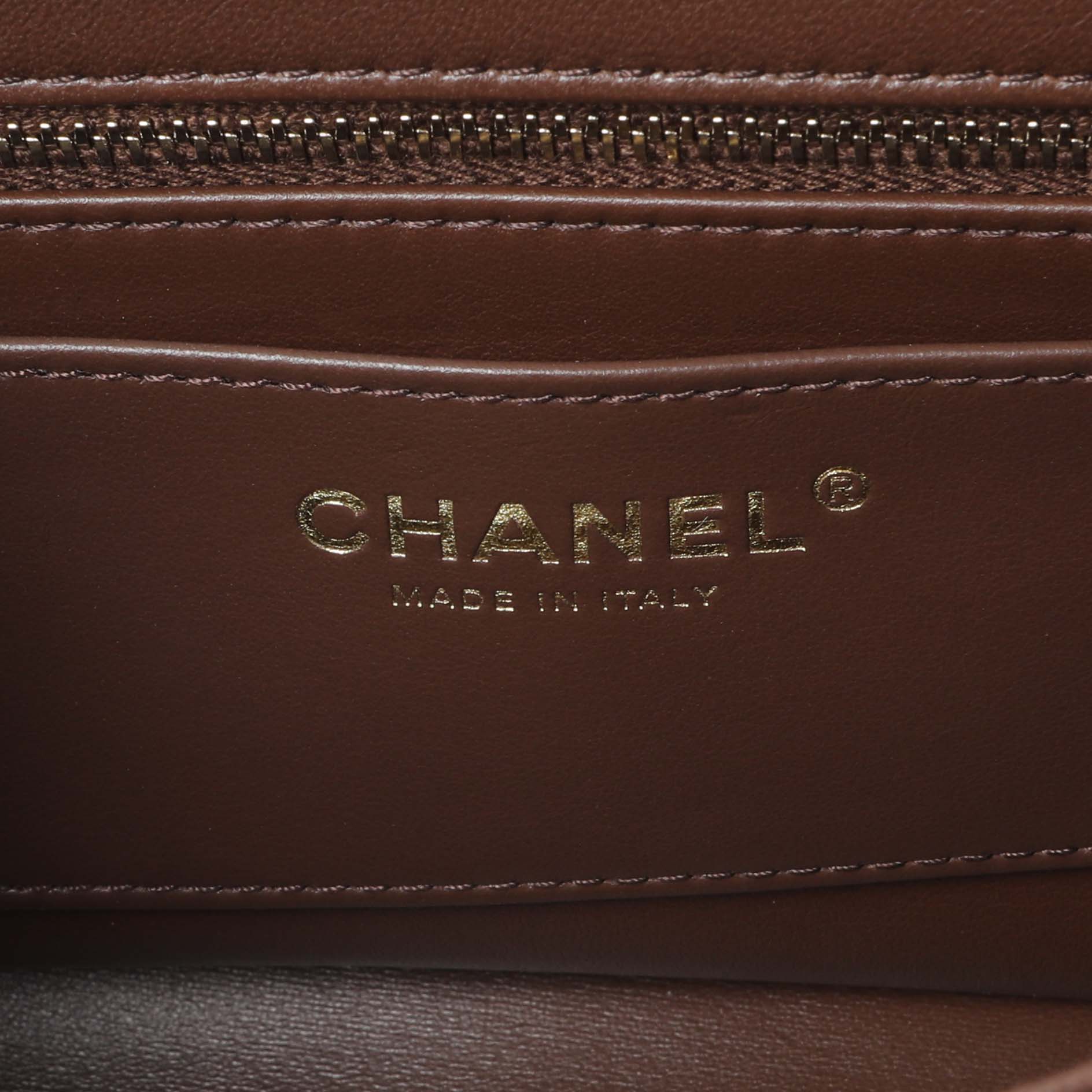 Exclusive Chanel Brown Quilted Lambskin Mini Wenge Wood Flap — Detail View