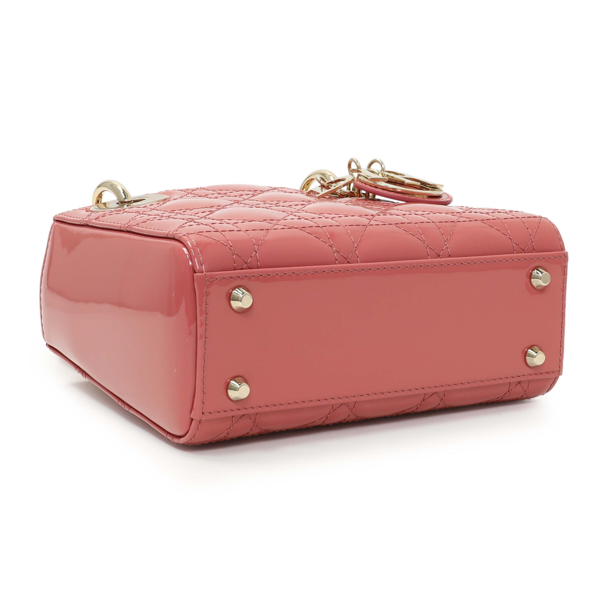 Exclusive Christian Dior Pink Patent Cannage Mini Lady Dior — Back View