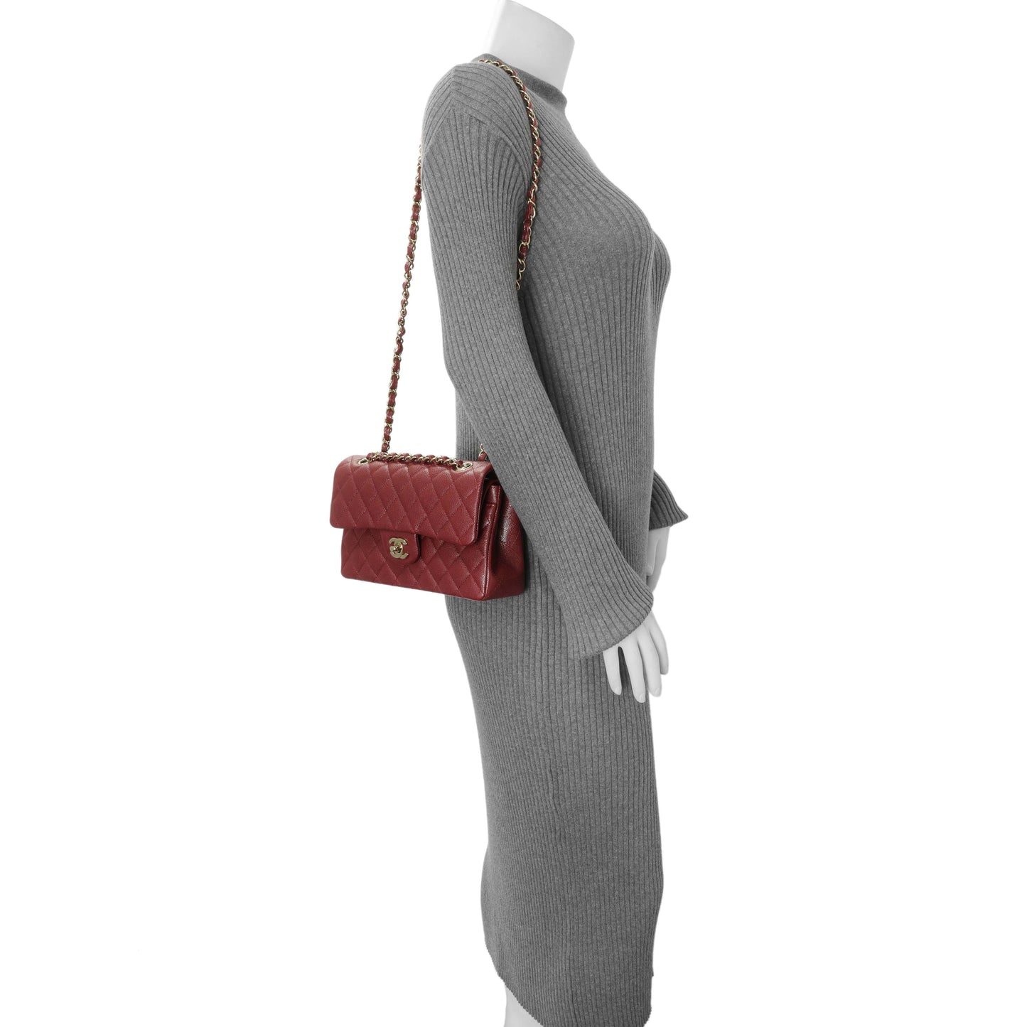 Exclusive Chanel Burgundy Quilted Caviar Small Classic Double Flap — Alternate View 7
