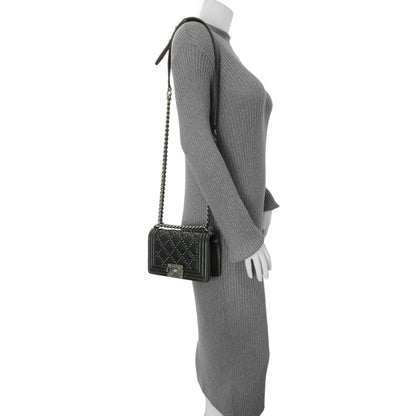 Exclusive Chanel Black Crumpled Lambskin Small Studded Boy Bag — Alternate View 14