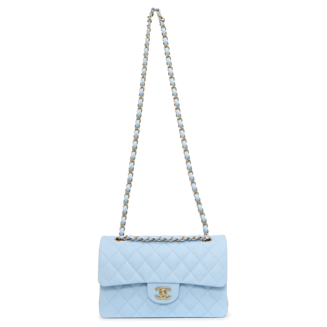 Exclusive Chanel Blue Quilted Caviar Small Classic Double Flap — Front View