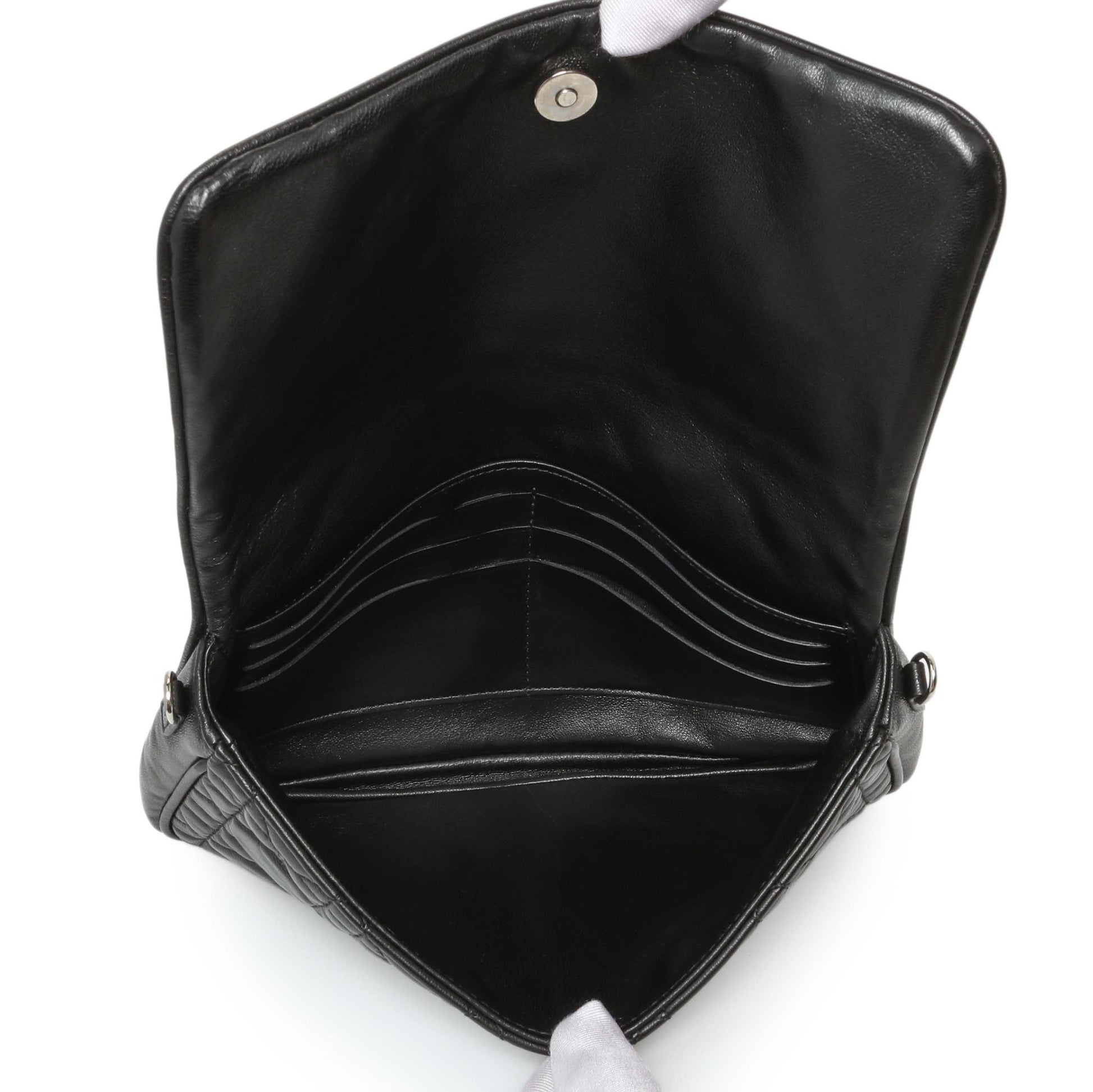 Exclusive Christian Dior Black Lambskin Cannage Wallet On Chain — Top View