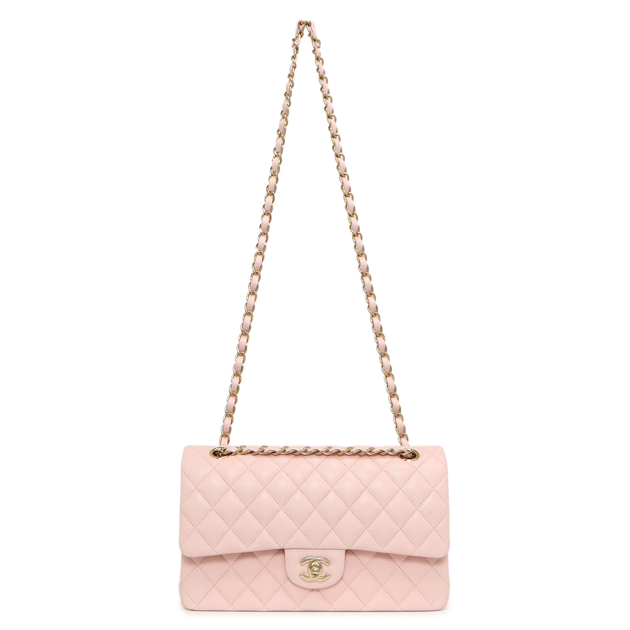 Exclusive Chanel Pink Quilted Caviar Medium Classic Double Flap — Front View