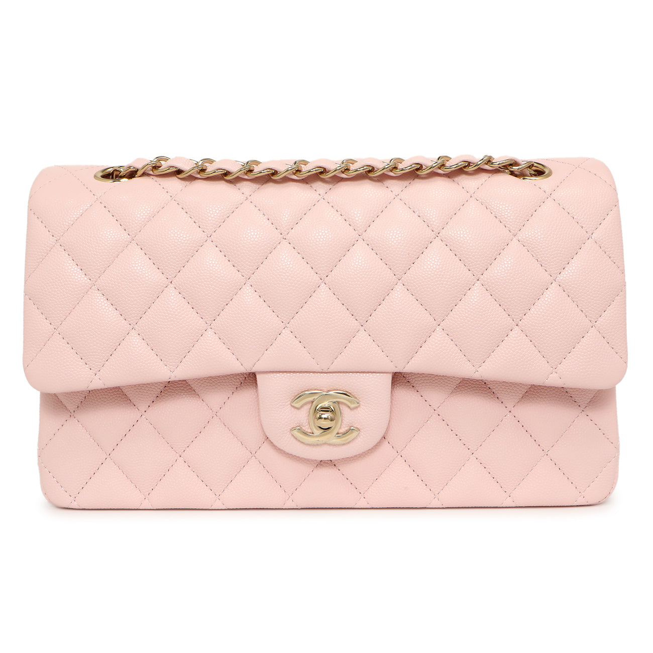 Exclusive Chanel Pink Quilted Caviar Medium Classic Double Flap — Side View