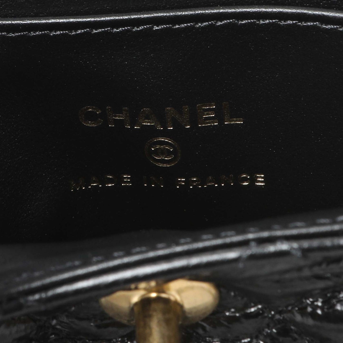 Exclusive Chanel Black Shiny Aged Calfskin Quilted Mini Nano Kelly Shopper — Detail View