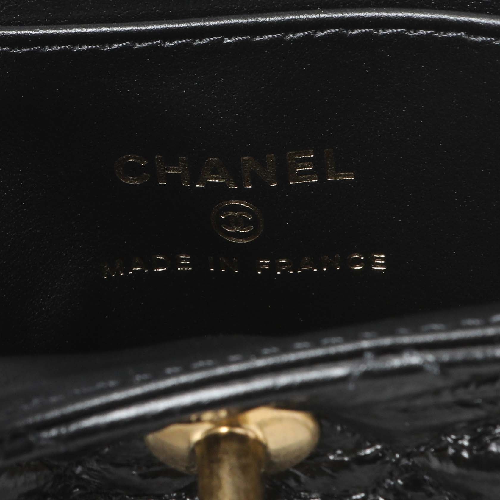 Exclusive Chanel Black Shiny Aged Calfskin Quilted Mini Nano Kelly Shopper — Detail View