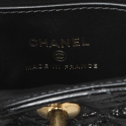 Exclusive Chanel Black Shiny Aged Calfskin Quilted Mini Nano Kelly Shopper — Detail View