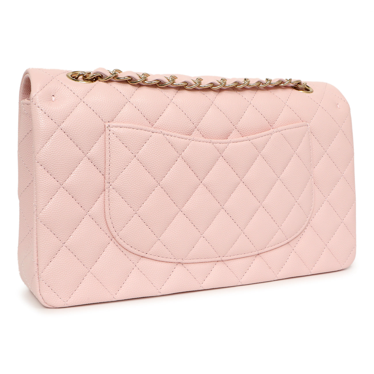 Exclusive Chanel Pink Quilted Caviar Medium Classic Double Flap — Back View