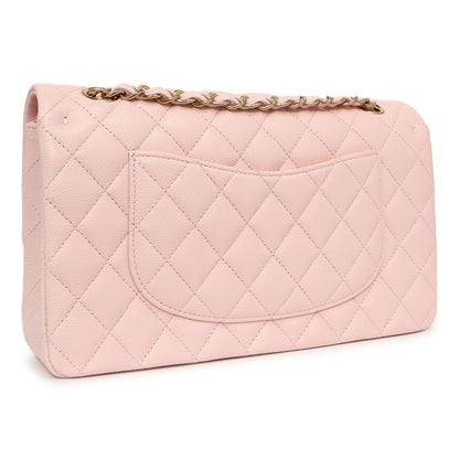 Exclusive Chanel Pink Quilted Caviar Medium Classic Double Flap — Back View