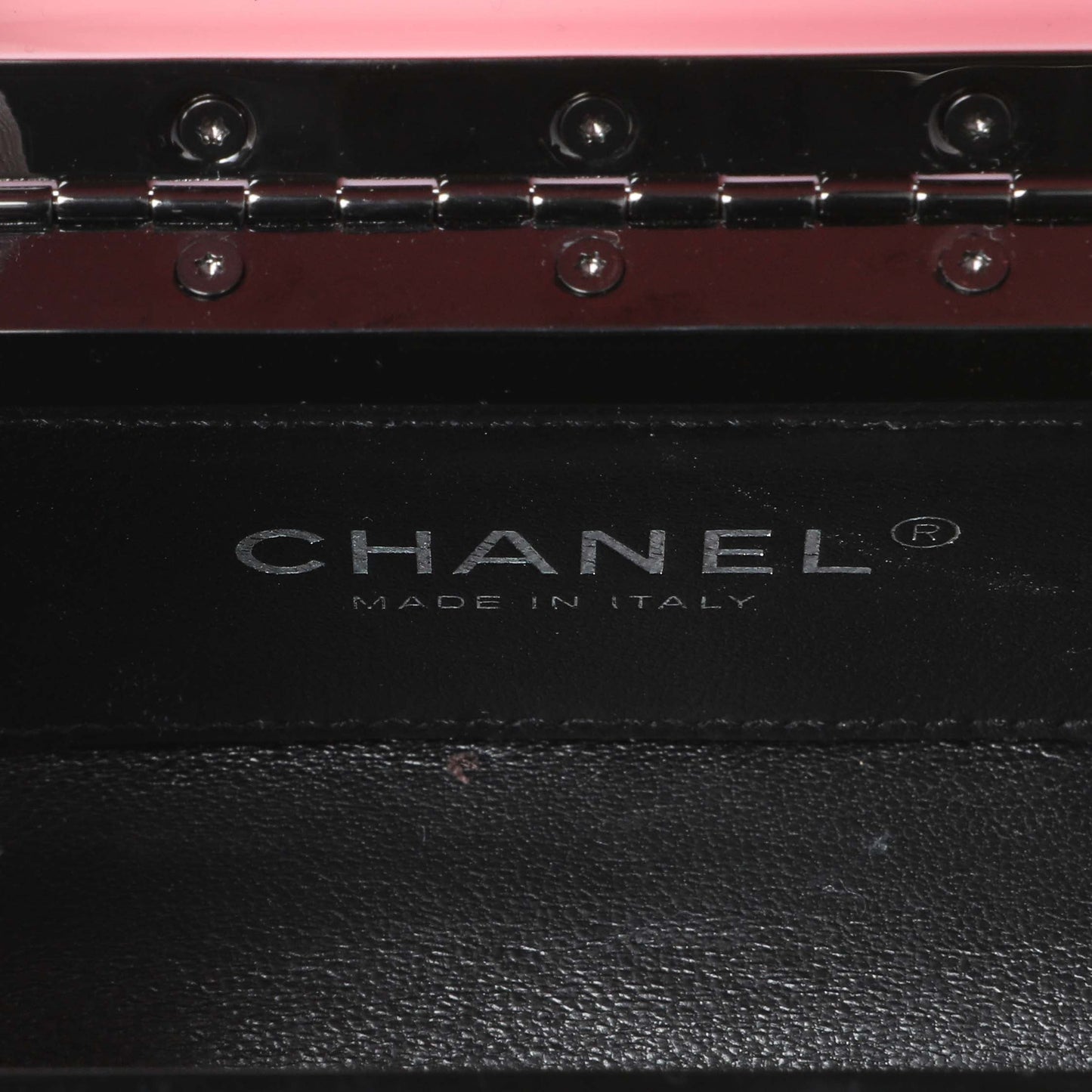 Exclusive Chanel Black Pink Plexiglass Plexi Coco Bag — Detail View