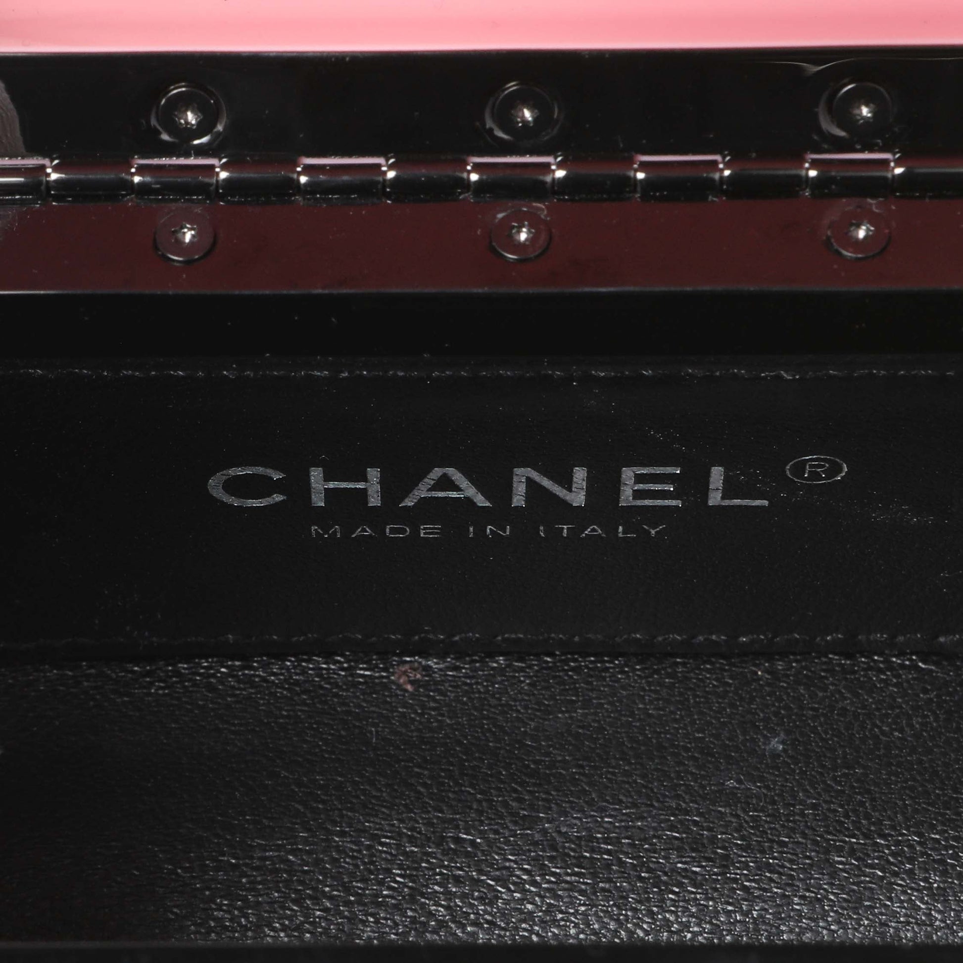 Exclusive Chanel Black Pink Plexiglass Plexi Coco Bag — Detail View