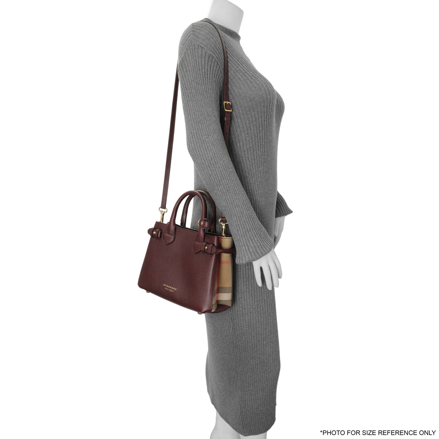 Exclusive Burberry Burgundy Calfskin House Check Small Banner Tote — Alternate View 13
