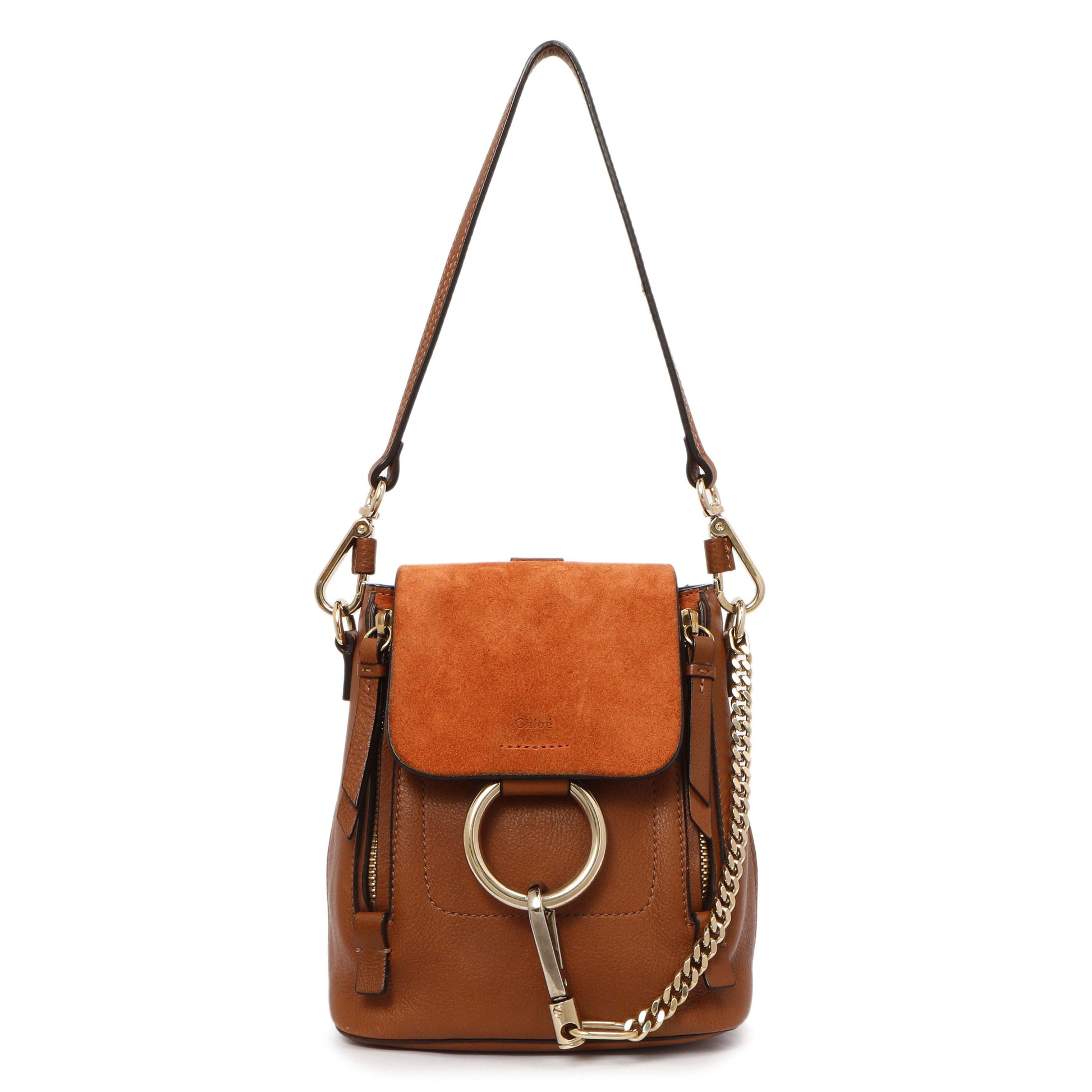 Exclusive Chloe Tan Suede Calfskin Mini Faye Backpack — Front View