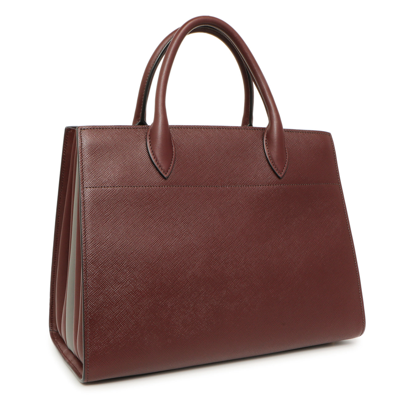 Exclusive Prada Burgundy Saffiano City Calfskin Bibliotheque Top Handle — Side View