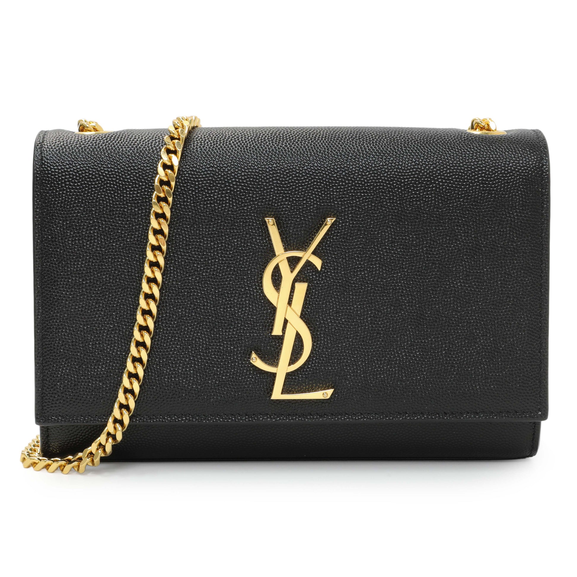 Exclusive Saint Laurent Black Grain De Poudre Small Monogram Kate Satchel — Front View