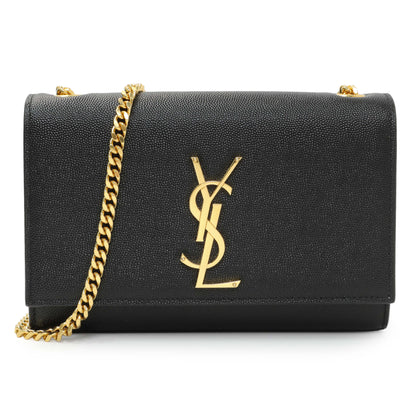 Exclusive Saint Laurent Black Grain De Poudre Small Monogram Kate Satchel — Front View
