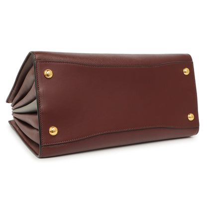 Exclusive Prada Burgundy Saffiano City Calfskin Bibliotheque Top Handle — Back View