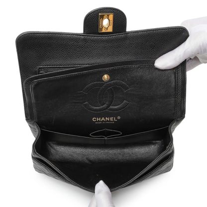 Exclusive Chanel Black Quilted Caviar Small Classic Double Flap — Top View