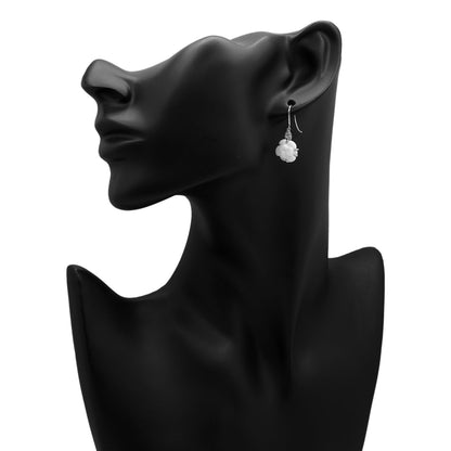 Exclusive Chanel 18K White Gold Diamond Agate Camelia Sculpte Earrings — Back View