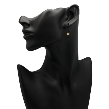 Exclusive 14K Yellow Gold Dangle Heart Earrings — Side View