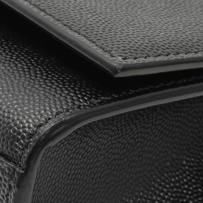 Exclusive Saint Laurent Black Grain De Poudre Small Monogram Kate Satchel — Detail View
