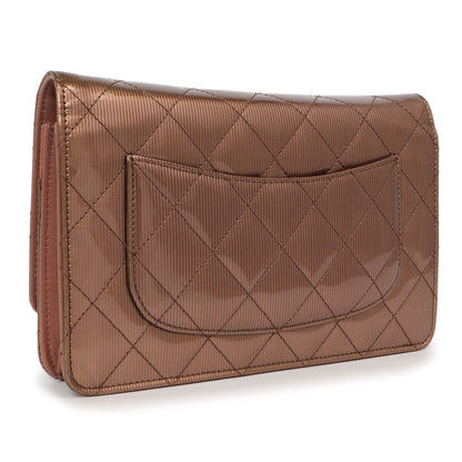 Exclusive Chanel Bronze Striated Quilted Patent Wallet on Chain — Side View