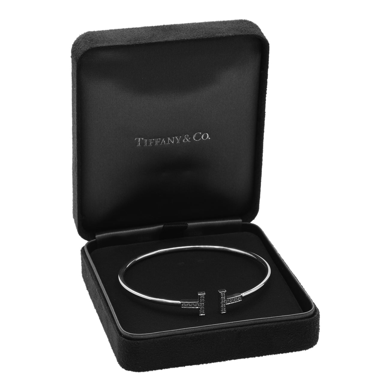 Exclusive Tiffany & Co. 18K White Gold Diamond T Wire Bracelet — Top View