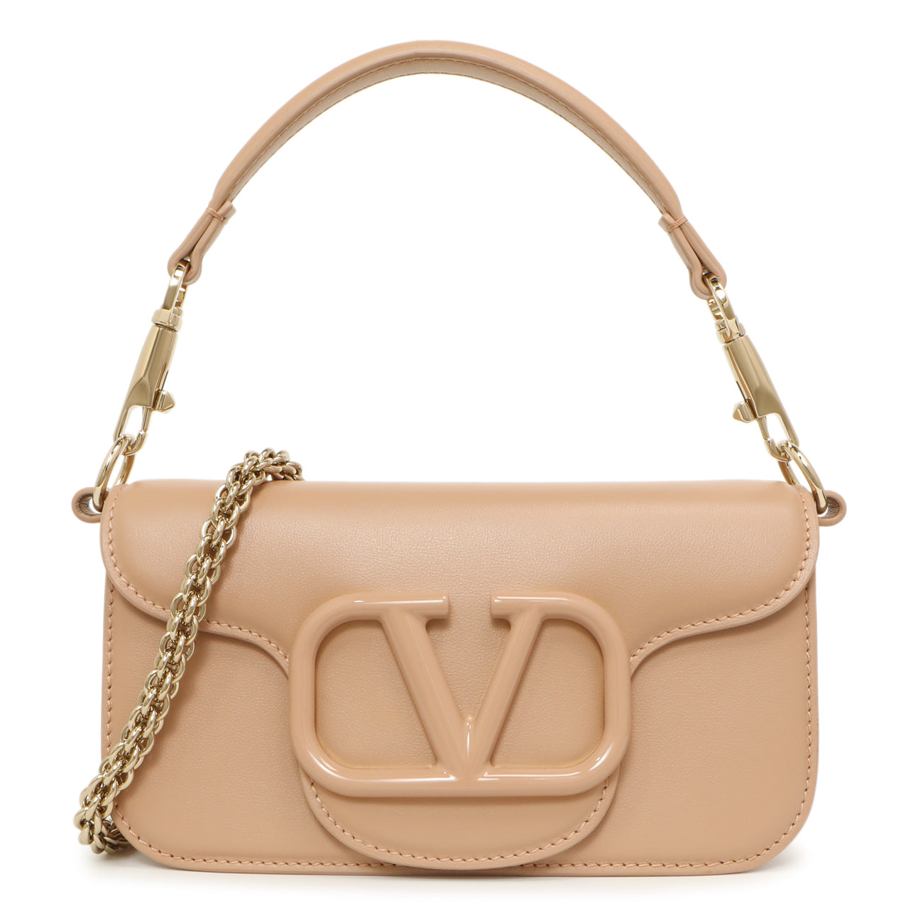 Exclusive Valentino Beige Calfskin Vlogo Small Loco Shoulder Bag — Front View