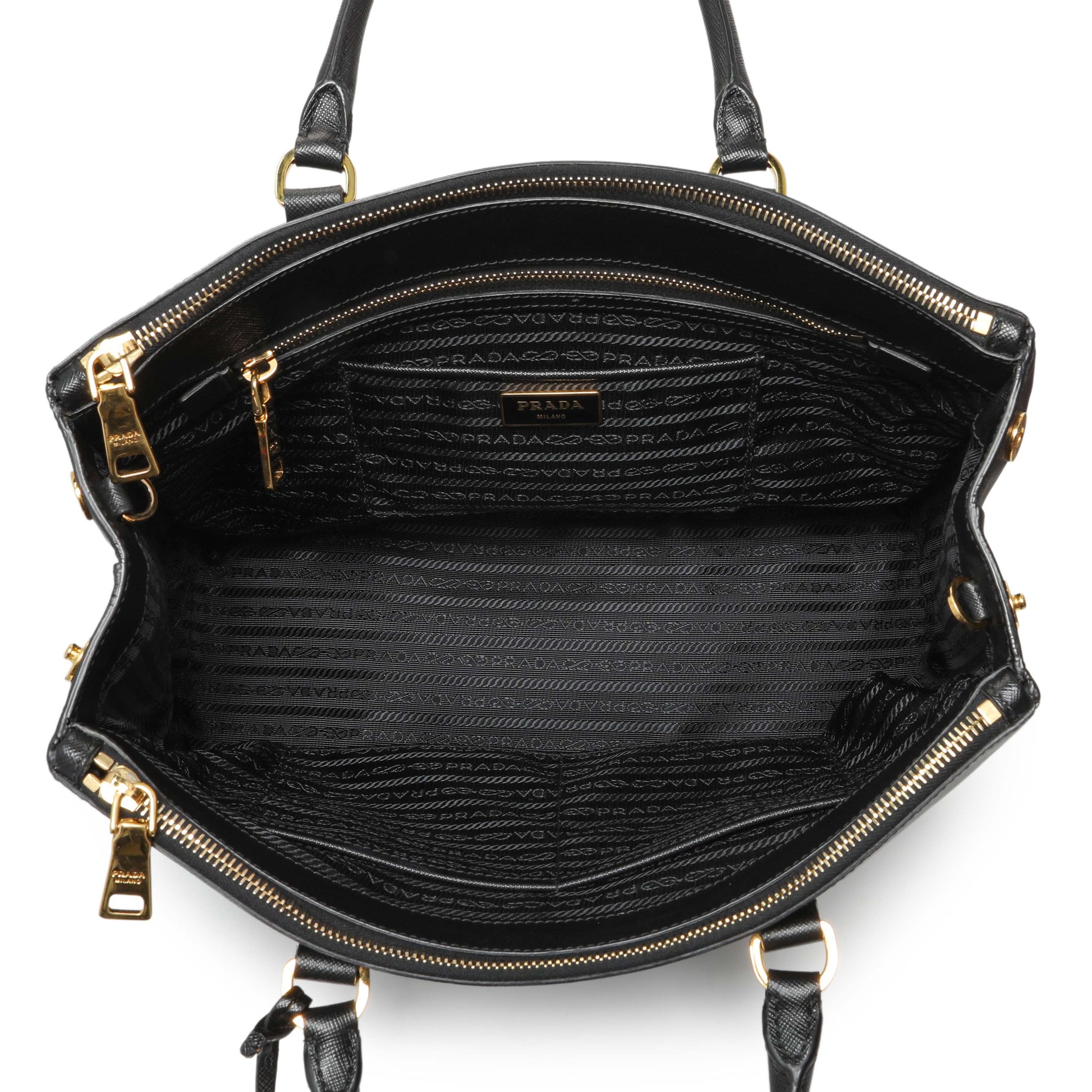 Exclusive Prada Black Saffiano Medium Galleria Double Zip Tote — Top View