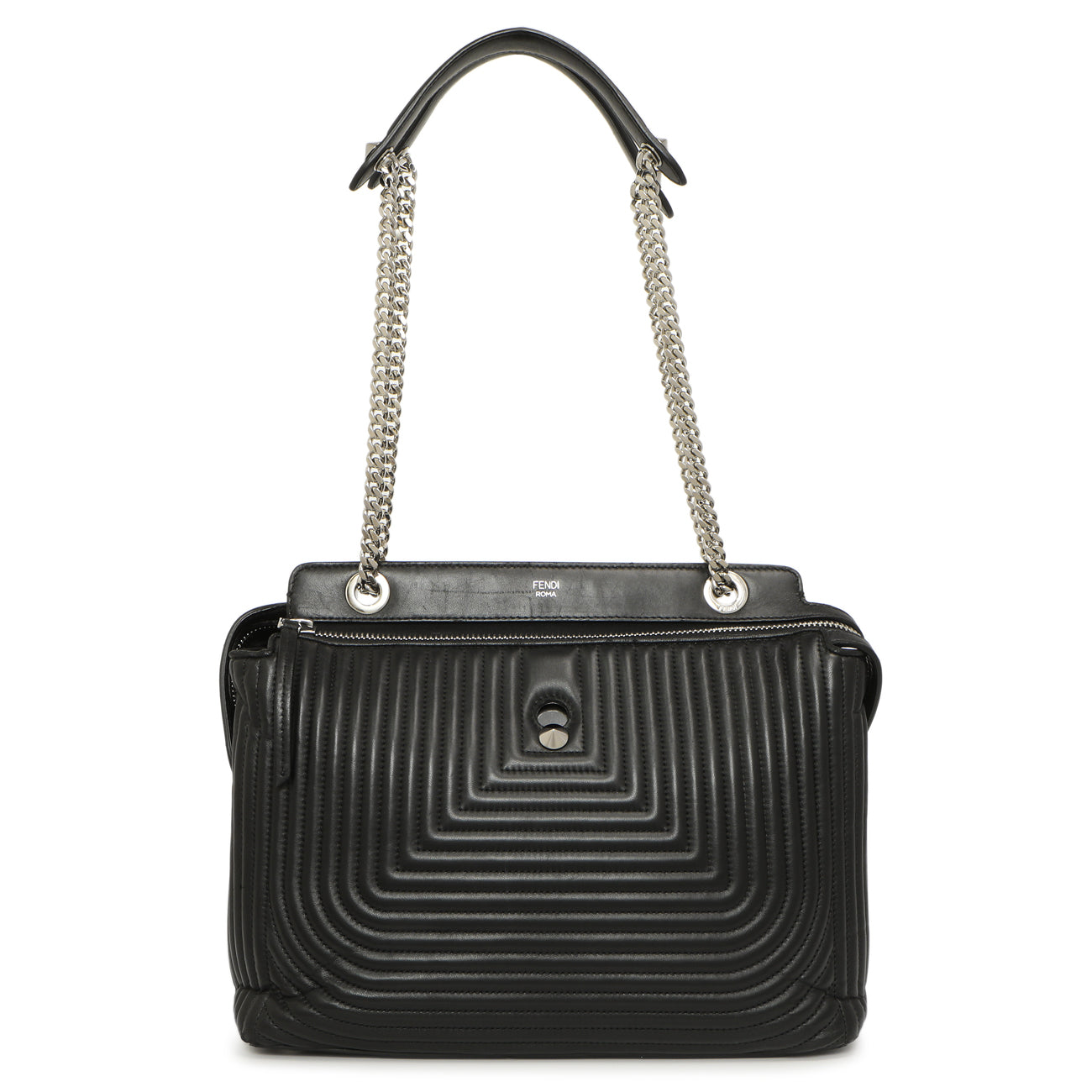 Exclusive Fendi Black Nappa Trapuntata Medium DotCom Click Chain Satchel — Front View