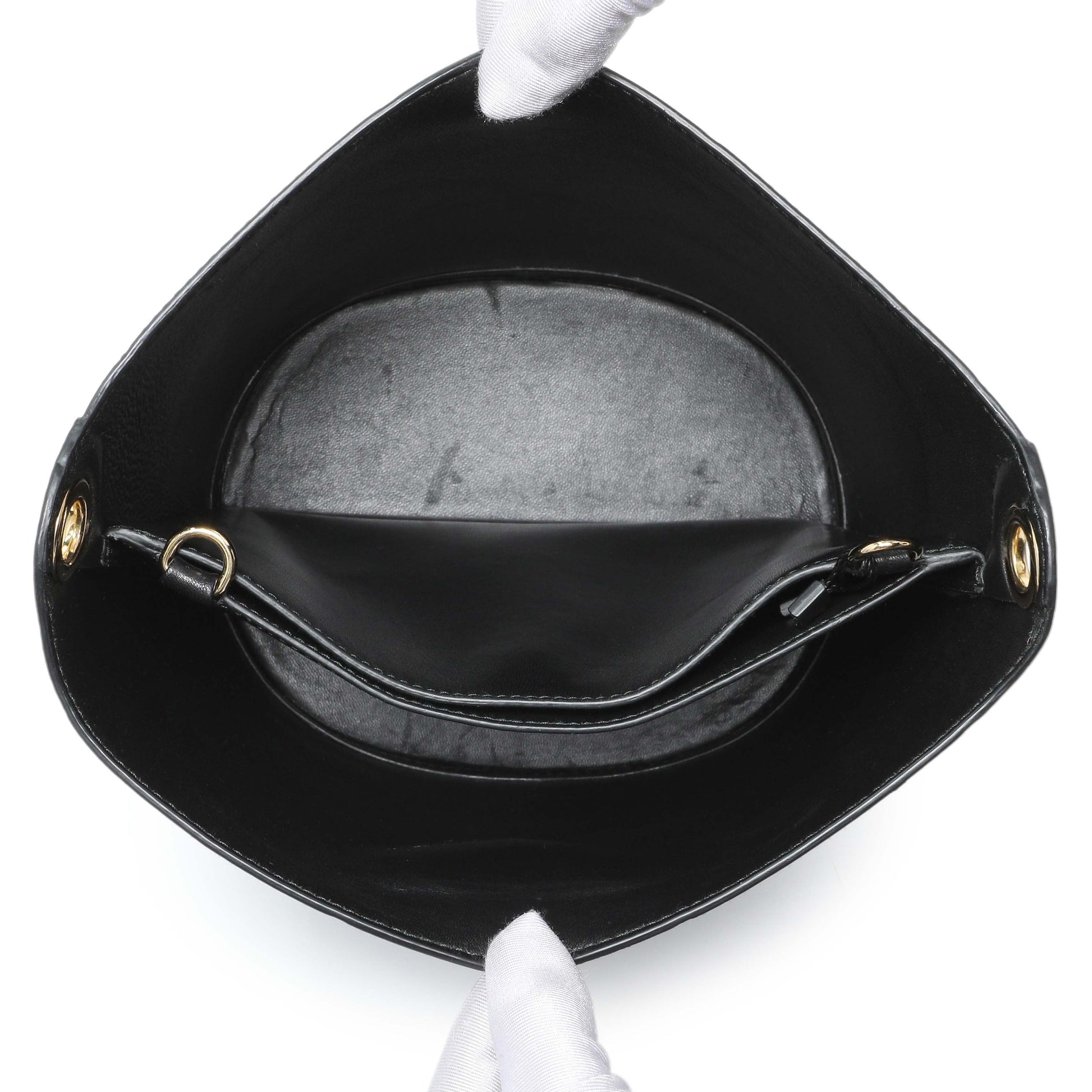 Exclusive Prada Black Calfskin Symbole Bucket Bag — Top View
