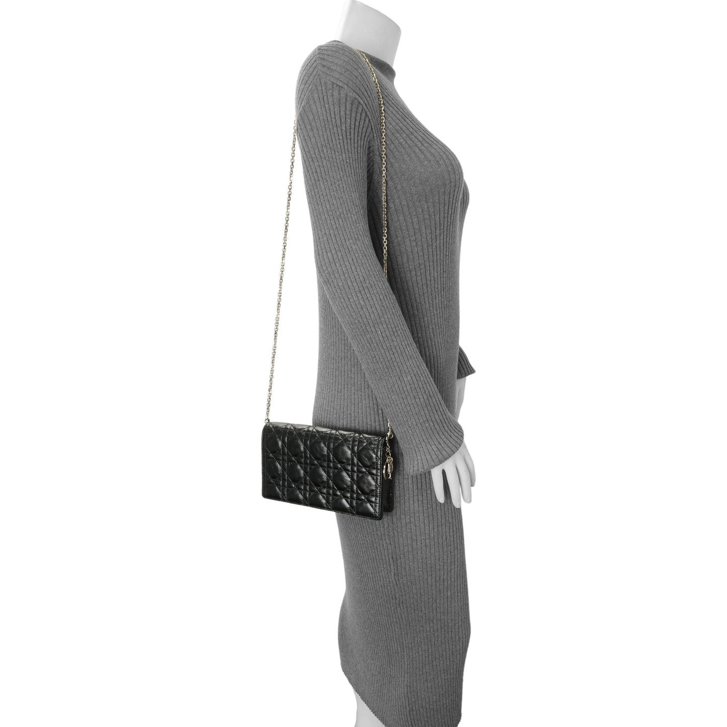 Exclusive Christian Dior Black Crinkled Patent Cannage Lady Dior Pouch — Alternate View 7