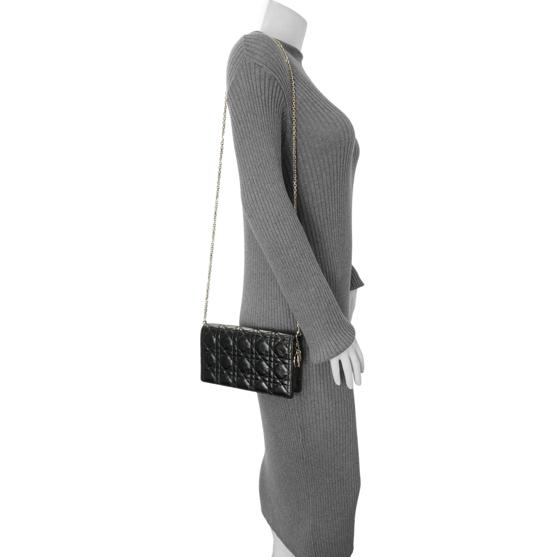 Exclusive Christian Dior Black Crinkled Patent Cannage Lady Dior Pouch — Alternate View 7