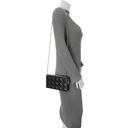 Exclusive Christian Dior Black Crinkled Patent Cannage Lady Dior Pouch — Alternate View 7